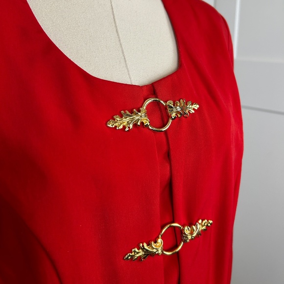 Vintage Red Dress with Gold Trim - Picture 2 of 10